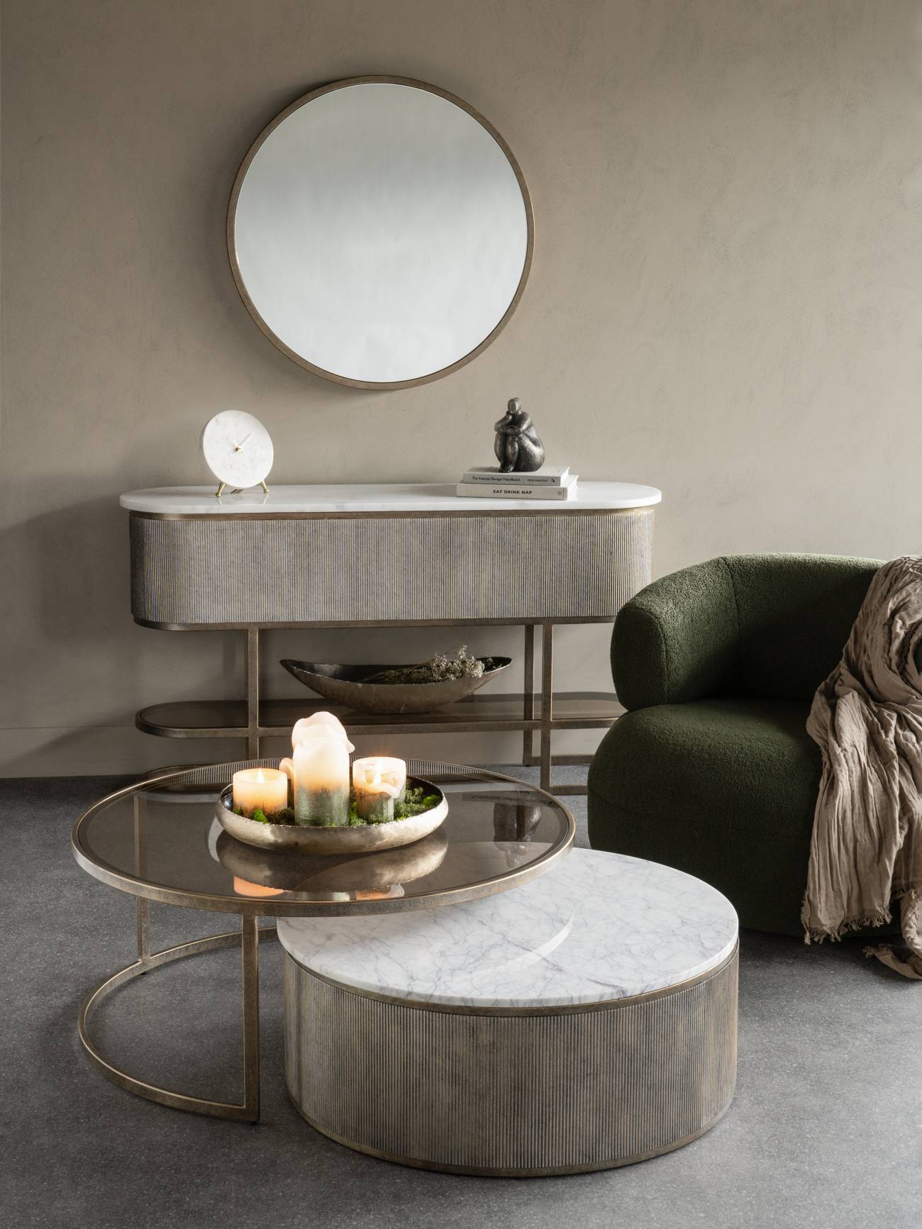 Belvedere Aged Gold Ribbed Round Wall Mirror